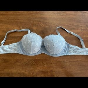 Never worn! VS Light blue, lace, Dream Angels Lined Demi bra, size 34D.